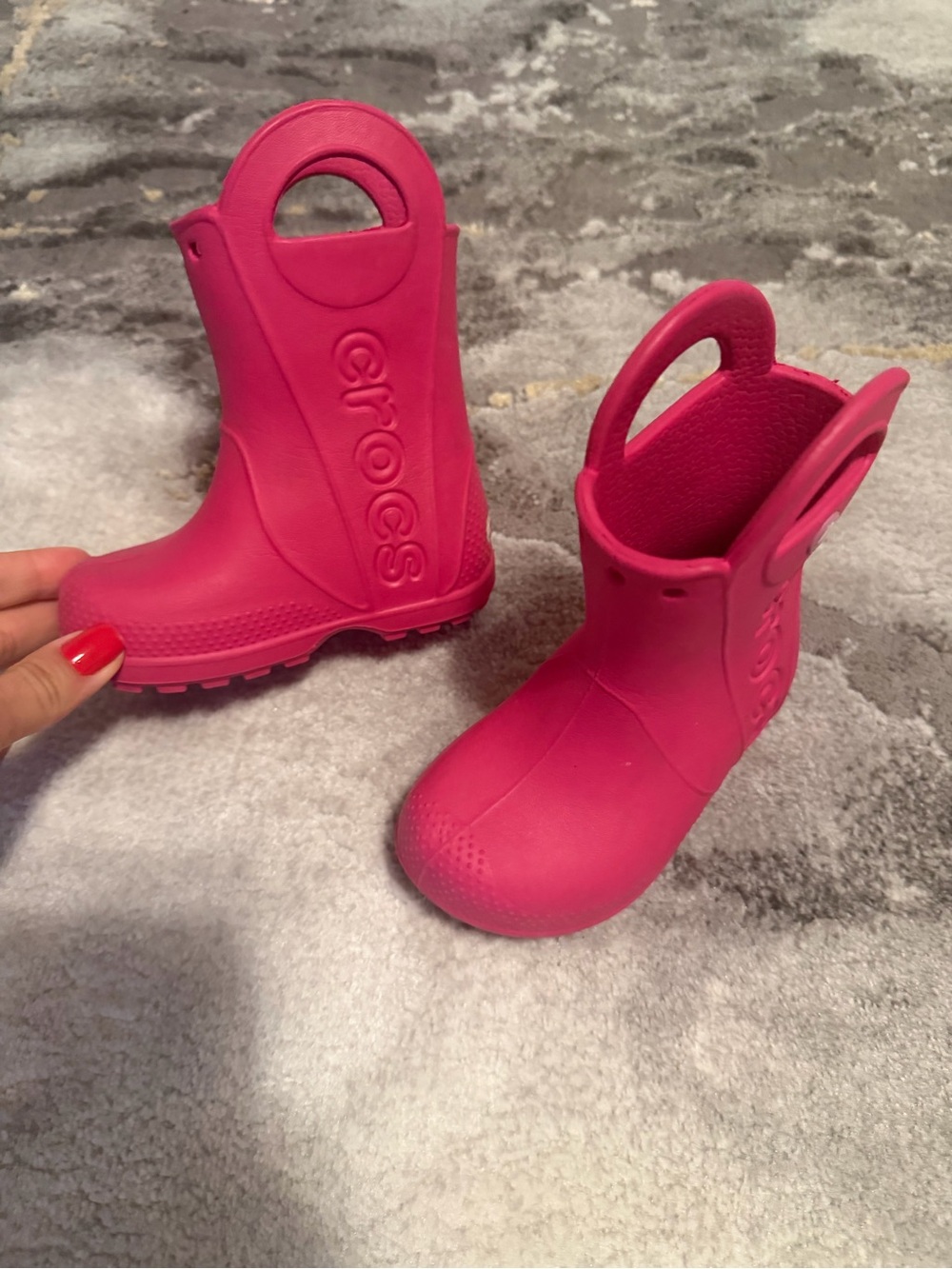 CROCS Kids Hot Pink Rain Boots with Side Handles